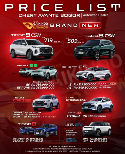 Pricelist Harga Chery kelapagading 2025
